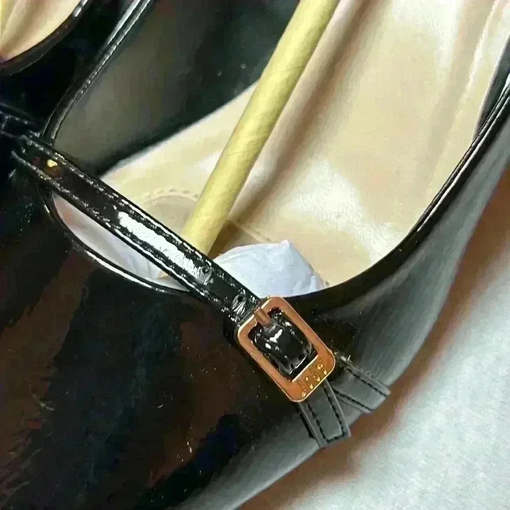 JONES NEW YORK Women Aubin Block Heel Dress Pumps In Black w Gold Buckle Size 10